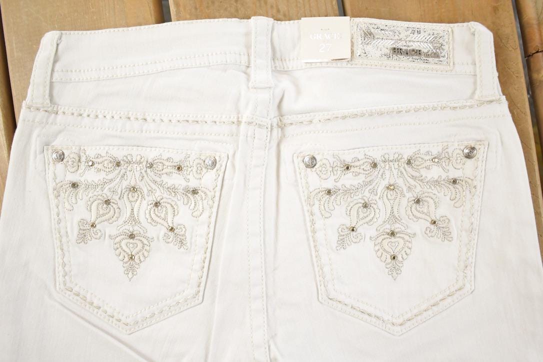 Vintage Deadstock Y2K Grace In LA Bedazzled Bootcut Low Rise Jeans Women's Size 26 x 32