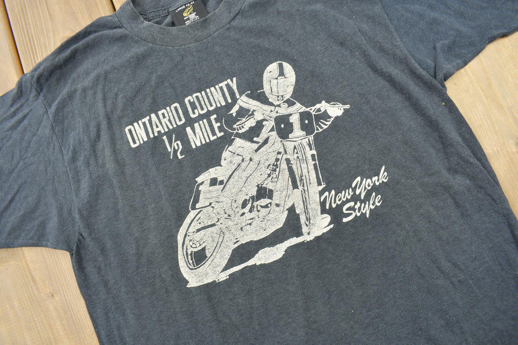 Vintage 1980s Ontario Half Mile New York Style Road Bike Racing Graphic T Shirt