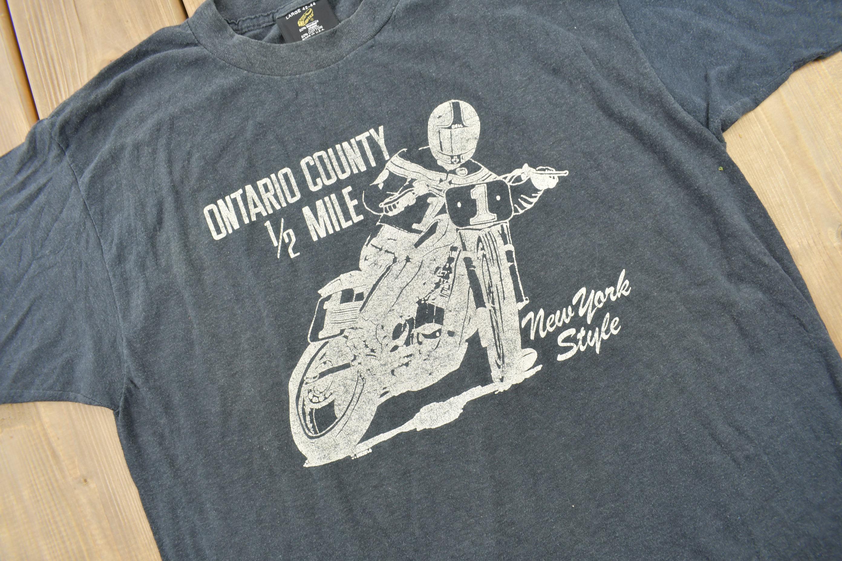 Vintage 1980s Ontario Half Mile New York Style Road Bike Racing Graphic T Shirt
