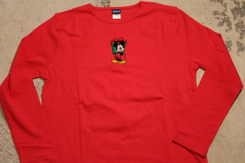 Vintage 1990s Disney Embroidered Crewneck , Long Sleeve , Cartoon Animal Print , Mickey Mouse , Holiday Graphic , Embroidery  BS6