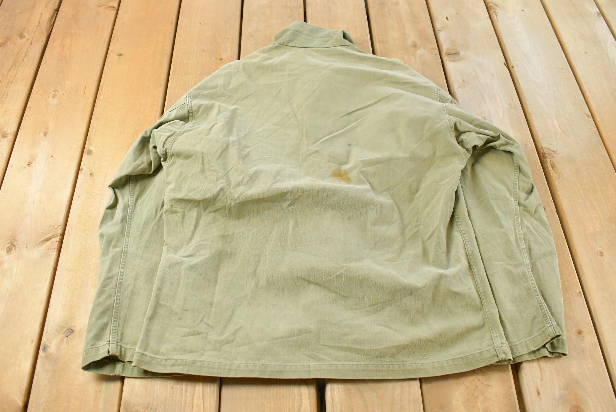Vintage 1940s Military HBT Olive Drab Button Up Shirt Men's Medium /