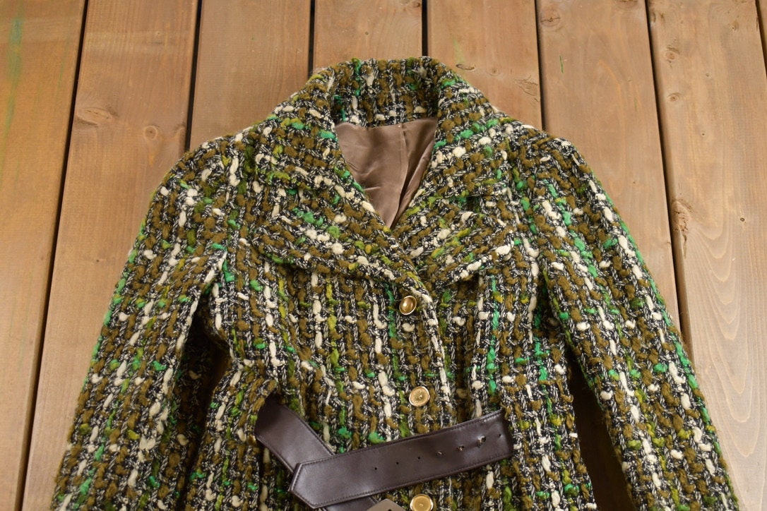 Vintage 1980s Woven Plaid Full Length Over Coat