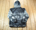 Vintage 1990s AOP Wolves Fleece Outdoorsman Hooded Zip Up Sweater