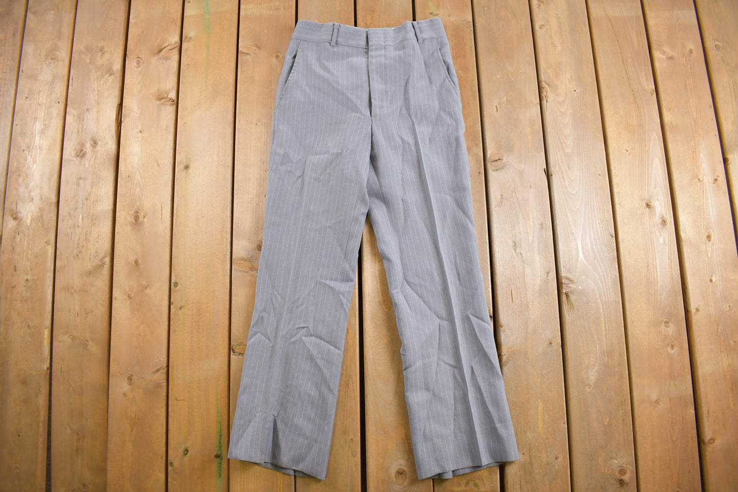 Vintage 1970s Pleated Striped Trousers Size 29 x 29.5 / American Vintage / True Vintage / 1970s Pants / Made in USA / Grey