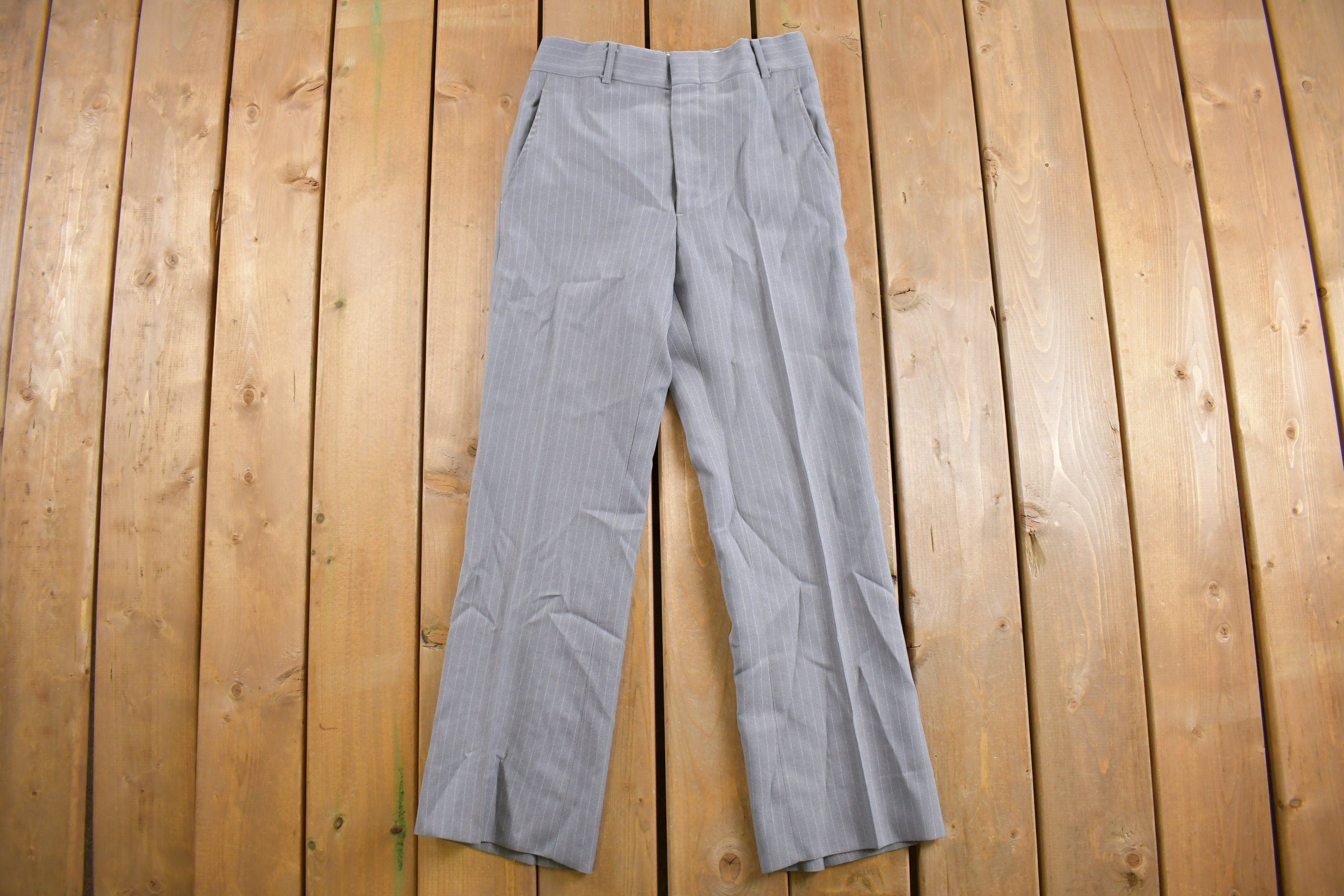 Vintage 1970s Pleated Striped Trousers Size 29 x 29.5