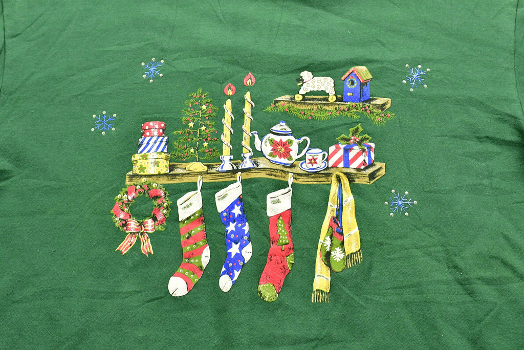 Vintage Christmas Sweater , 90s Holiday Crewneck , Winter Wear , Festive Stocking Graphic Print