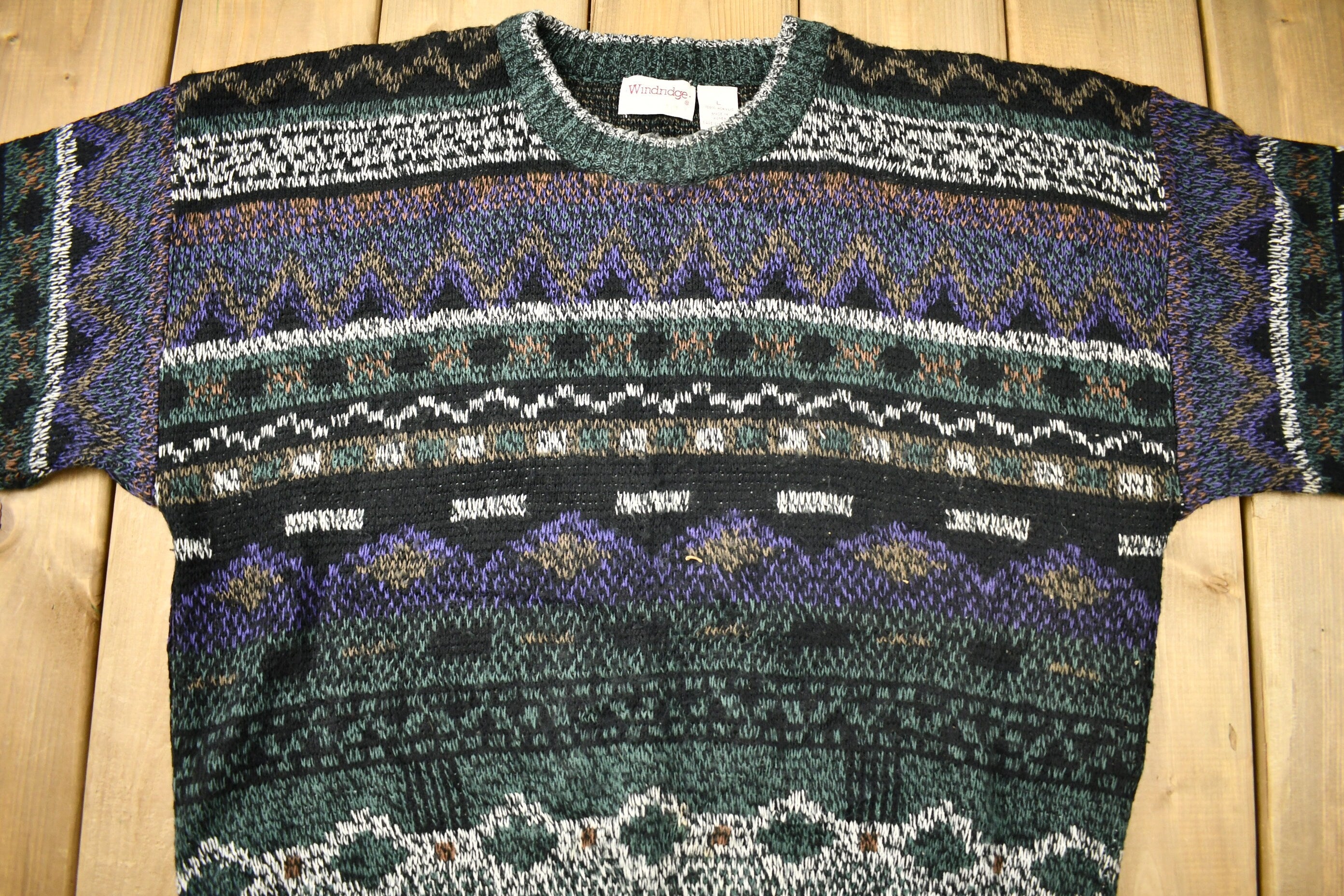 Vintage 1990s Windridge Knitted Aztec Pattern Crewneck Sweater
