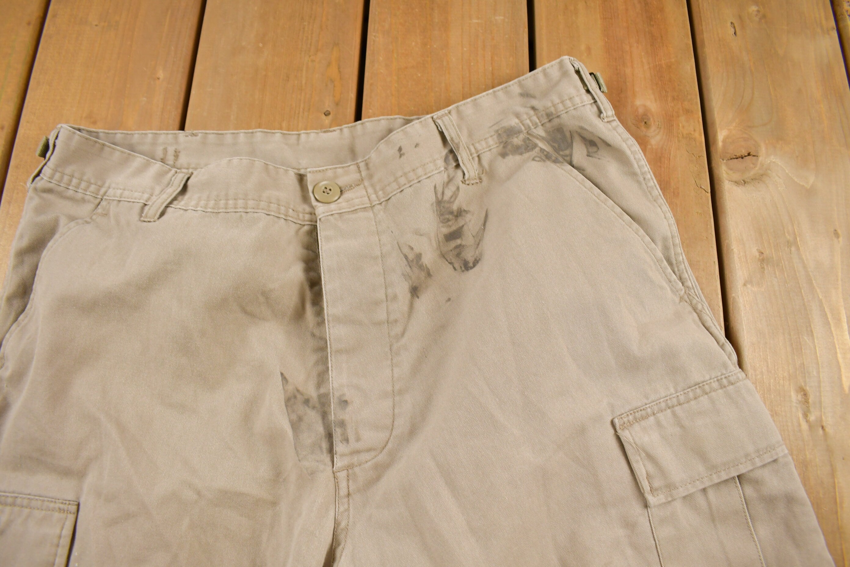 Vintage 1990s Military Style Beige Cargo Pants Size 36 x 30