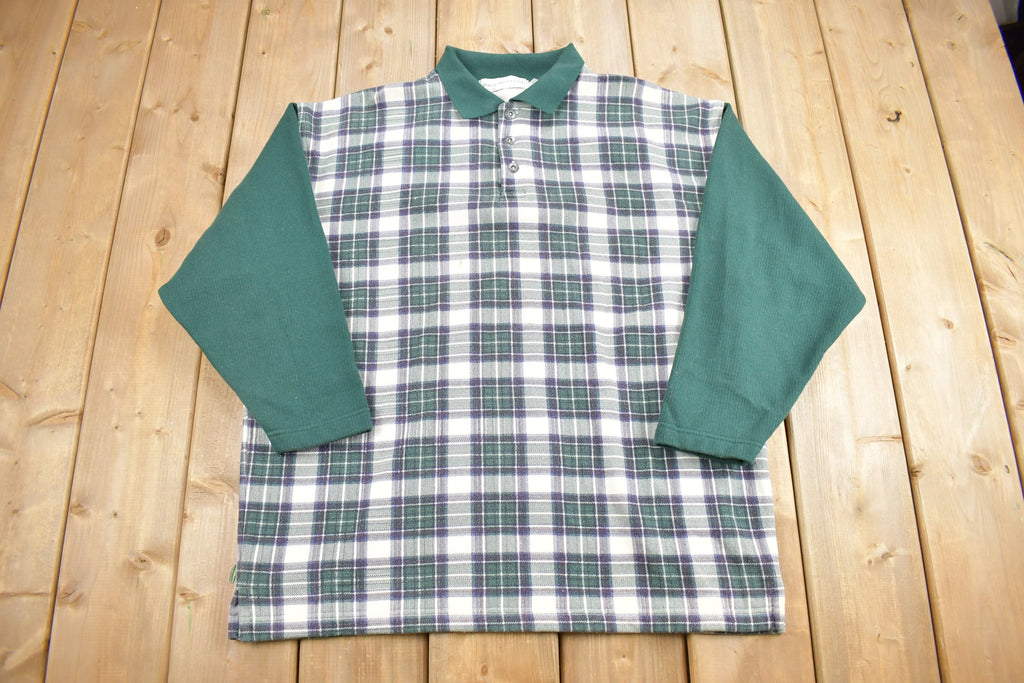 Vintage 1990s Paris Sport Club Plaid Rugby Sweatshirt