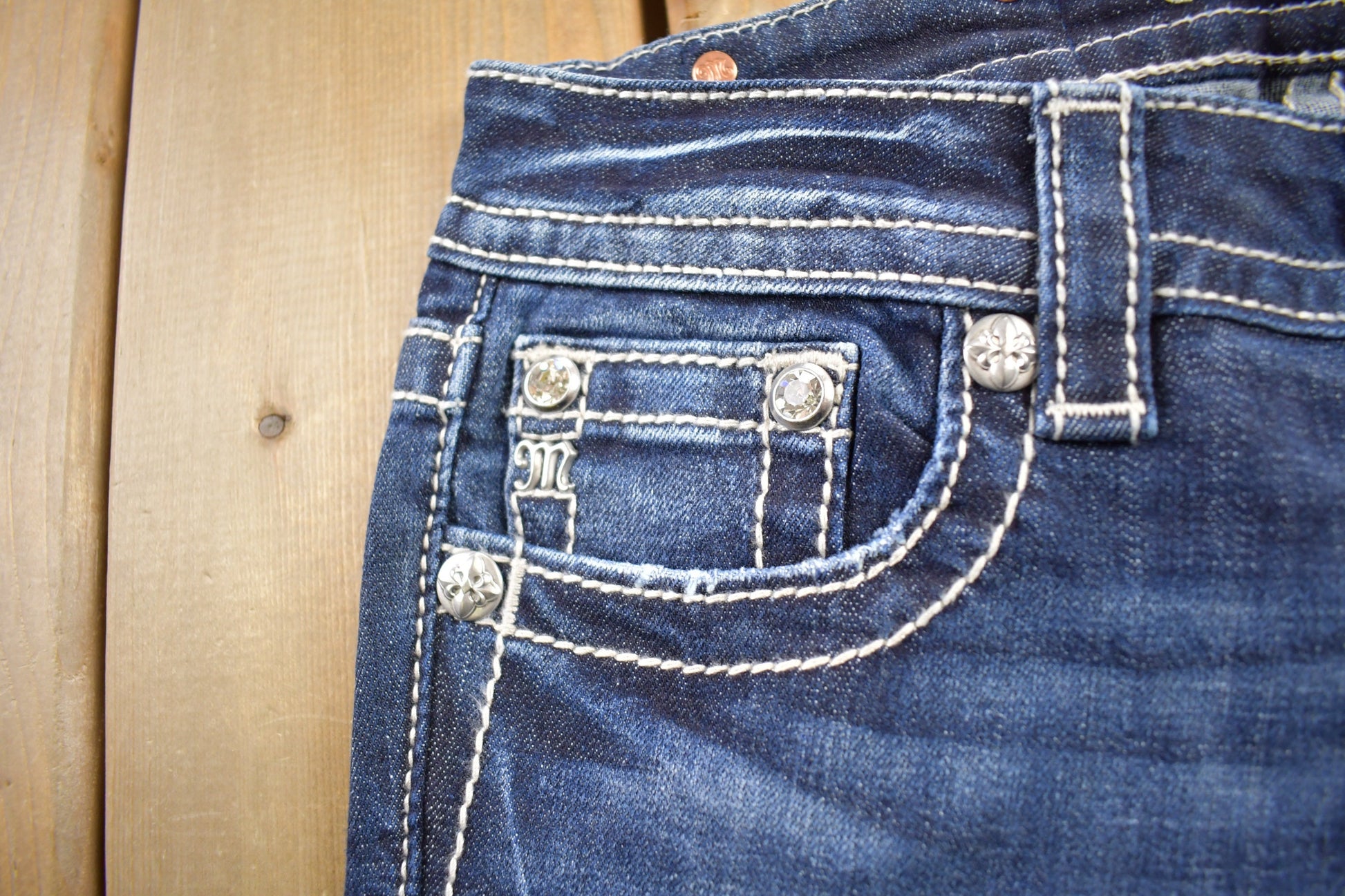 Vintage Y2K Miss Me Bedazzled Low Rise Jeans Size 26x33