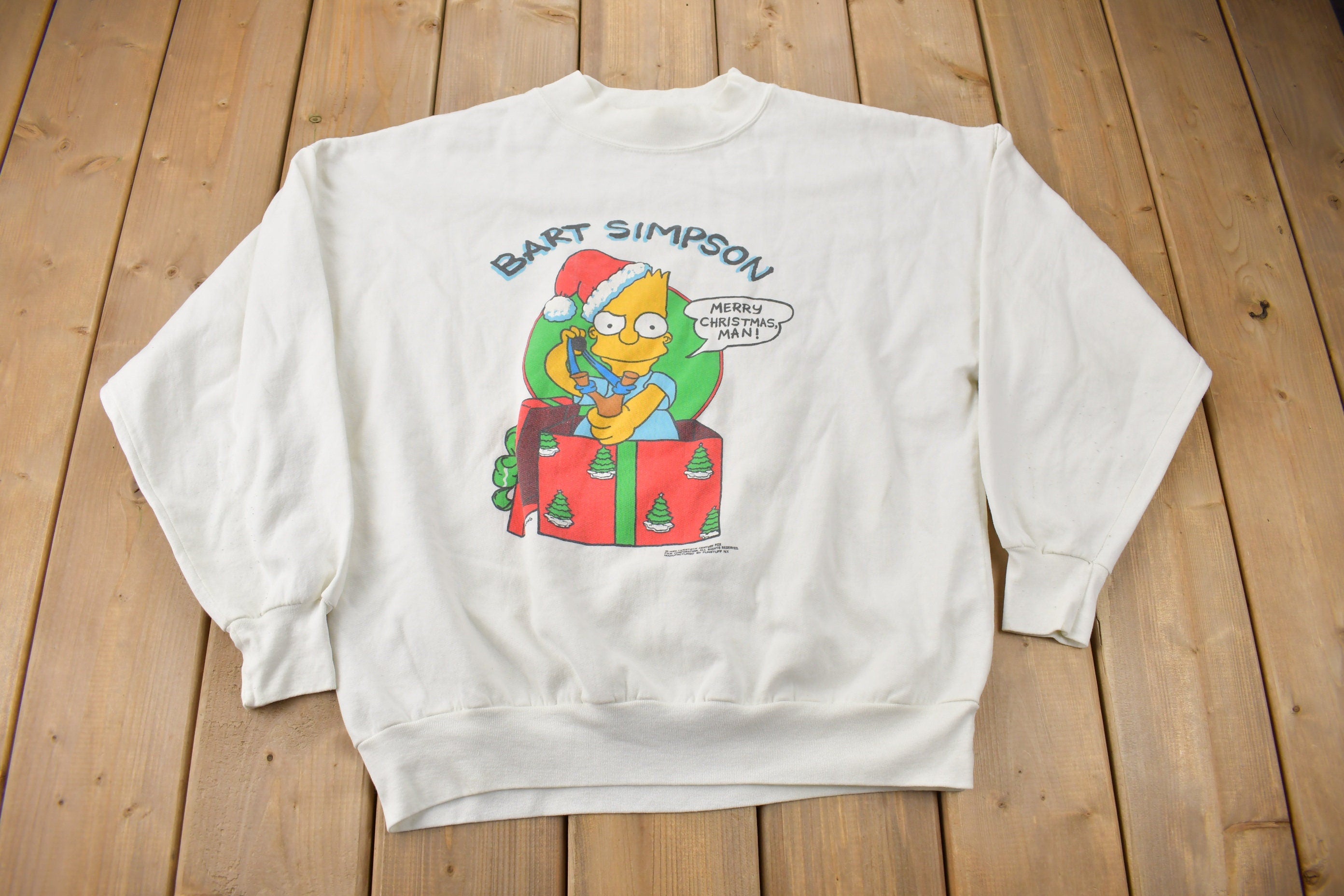 Vintage 1990 Bart Simpson Christmas Graphic Crewneck Sweatshirt /