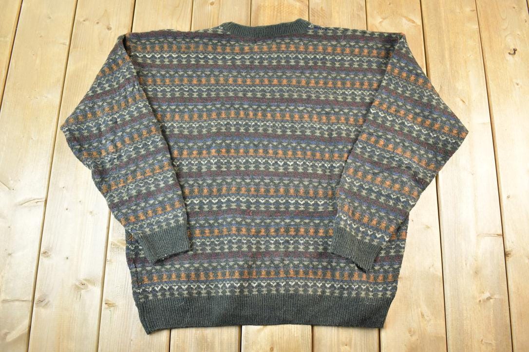 Vintage 1990s Knit Abstract Pattern Crewneck Sweater Mens M