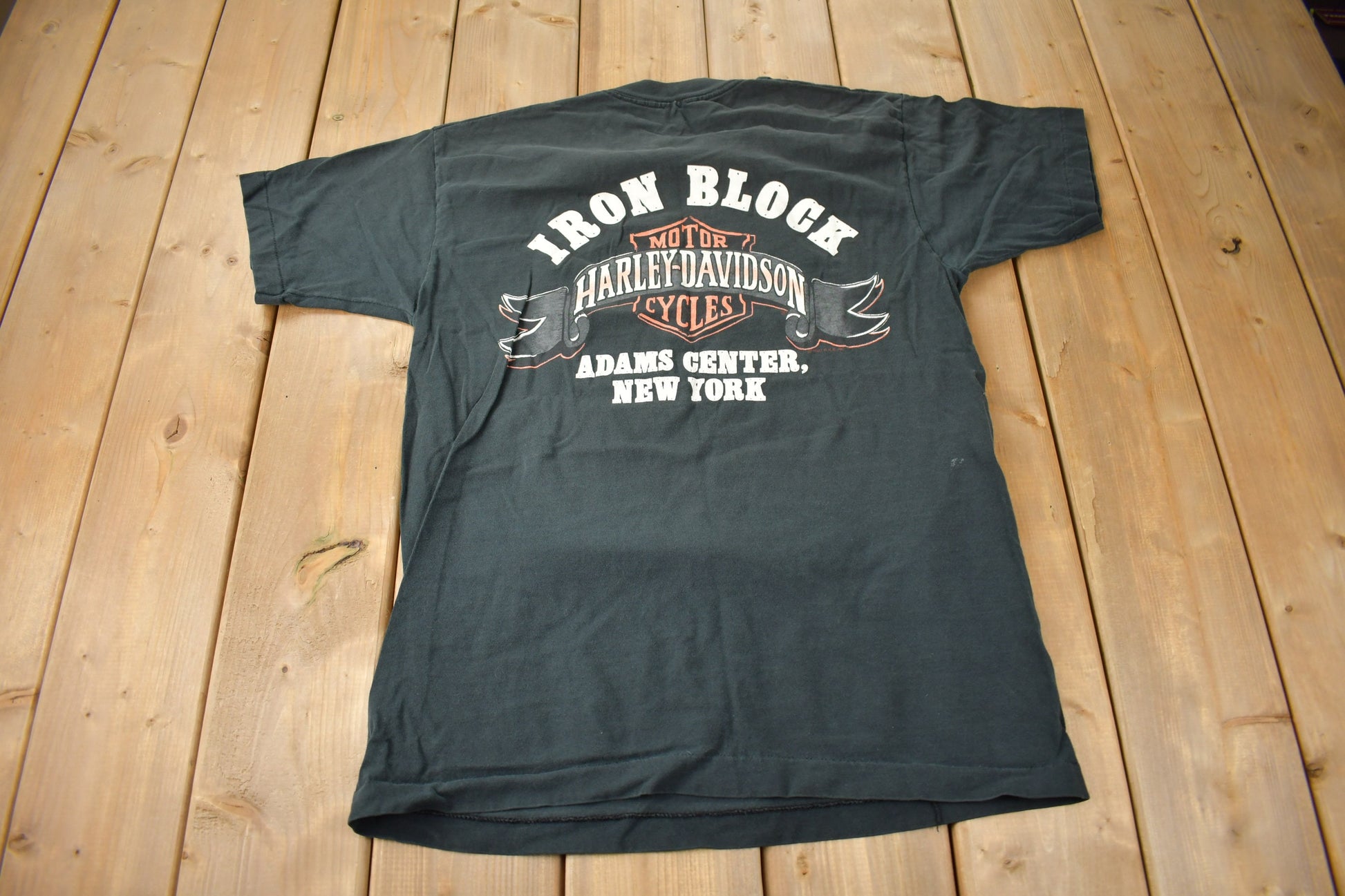 Vintage 1987 Harley Davidson Motorcycles Iron Block Adams Center New York Single Stitch Graphic T-Shirt Made In USA