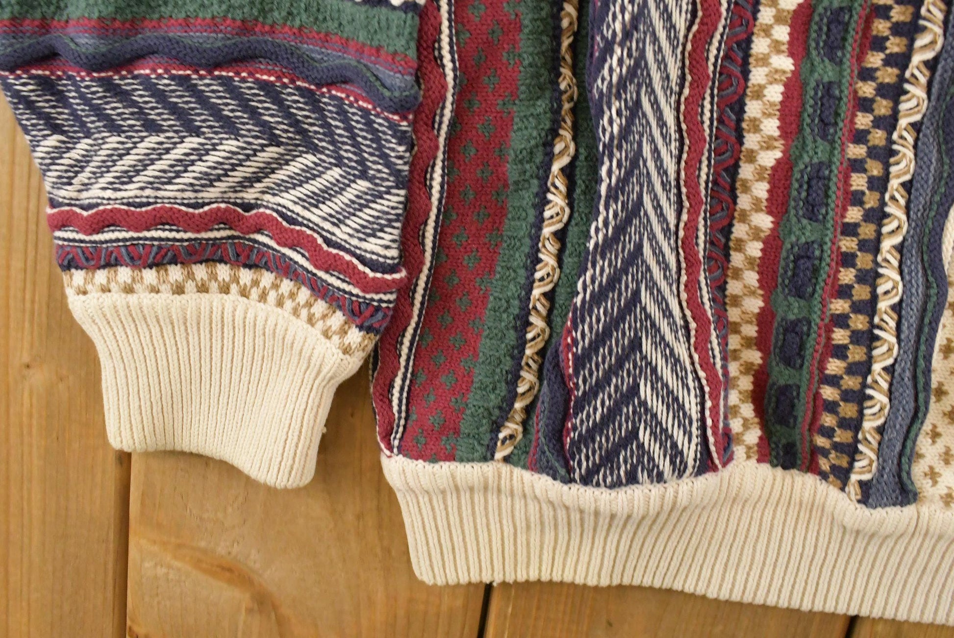 Vintage 1990s Cotton Traders 3D Cable Knit Crewneck Sweater Men's Medium