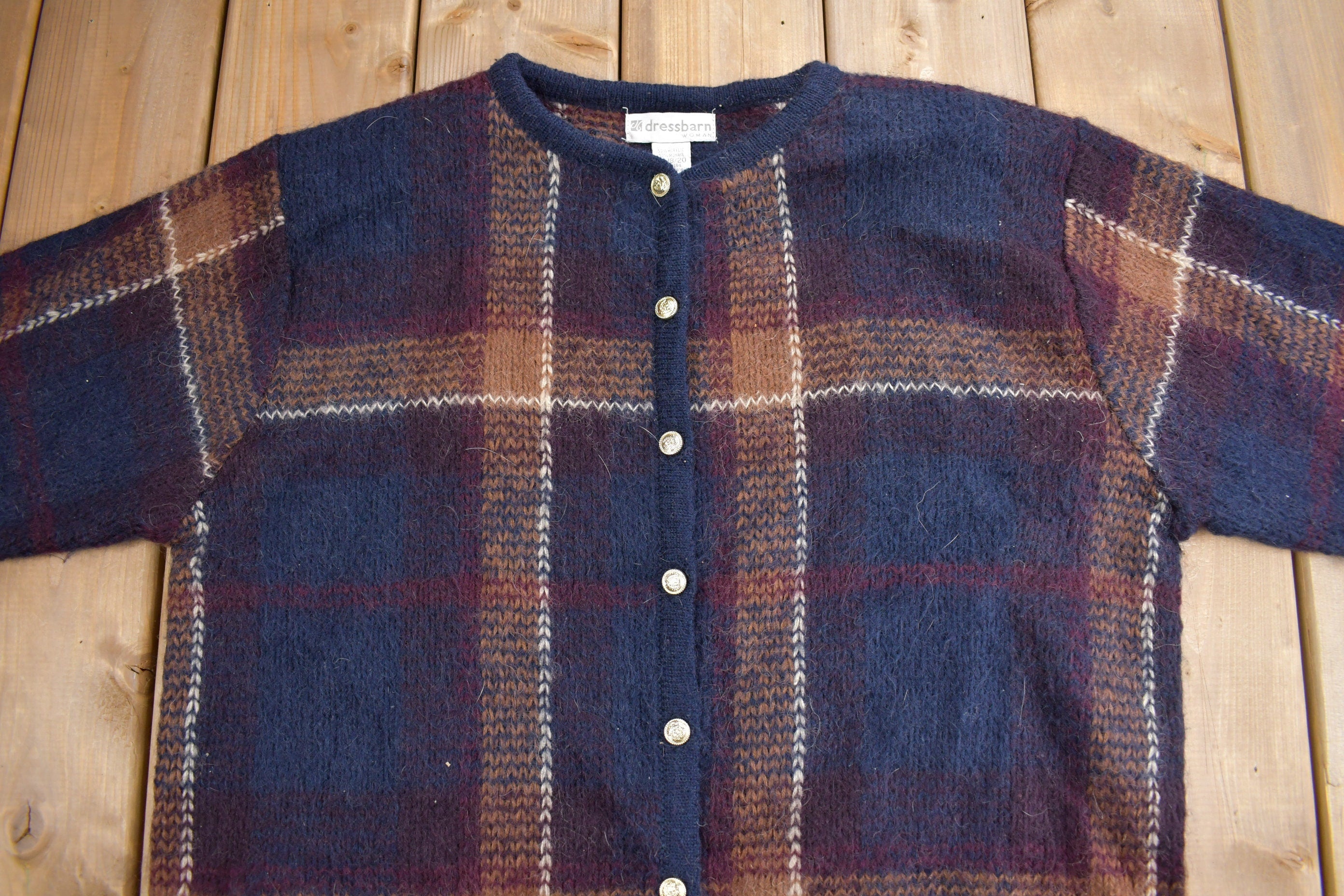 Vintage 1990s Dressbarn Plaid Button Up Cardigan Sweater