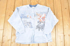 Vintage 1990s Artisans AOP Christmas Button Up Double Collar Crewneck Sweatshirt Men's M