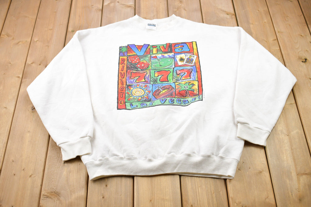 Vintage 1990s Viva Las Vegas Gambling Graphic Crewneck Sweatshirt