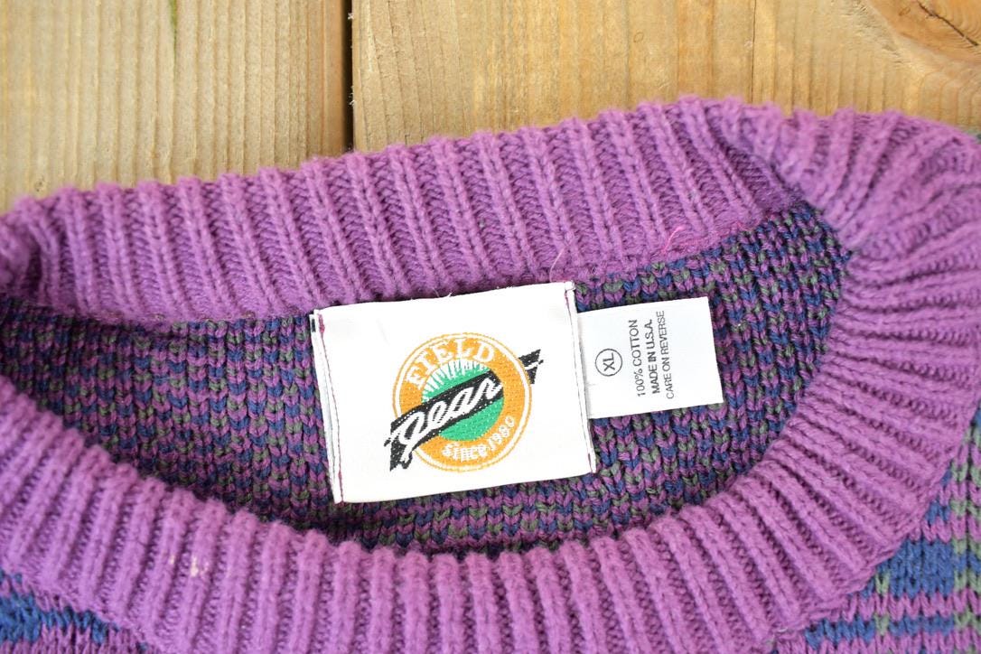 Vintage 1990s Field Gear Knit Abstract Pattern Crewneck Sweater Made In USA