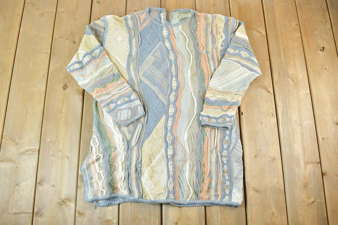 Vintage 1990s Coogi Made In Australia 3D knit 100% Cotton Abstract Pattern Crewneck Sweater Dress