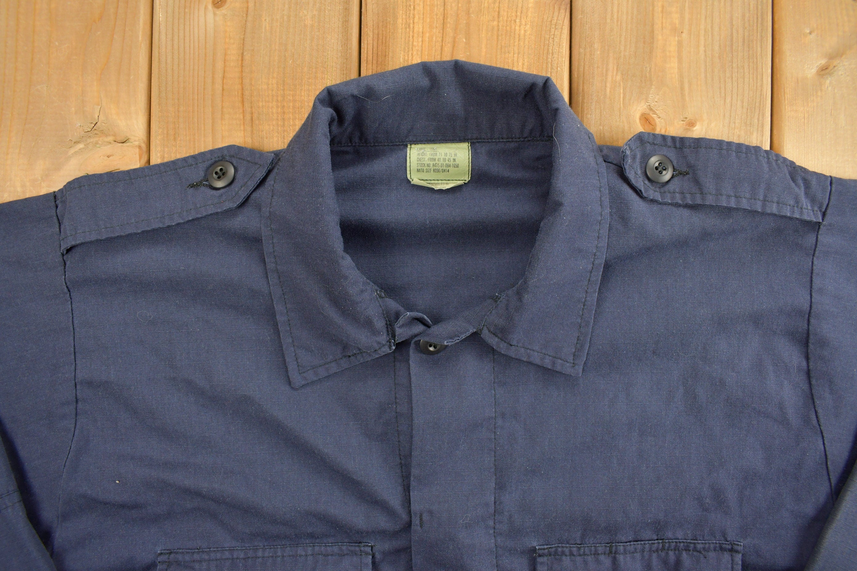 Vintage 1990s Blank Navy Military Button Up Jacket