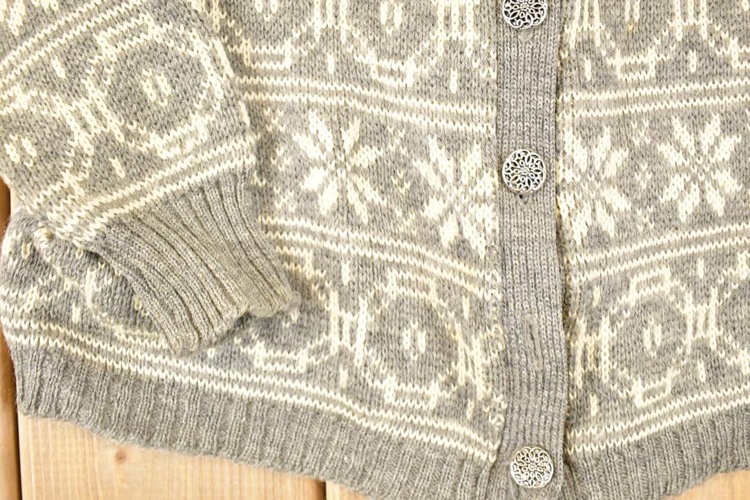 Vintage 1970's Bemidji Abstract Snowflake Wool Knit Cardigan Sweater Men's S