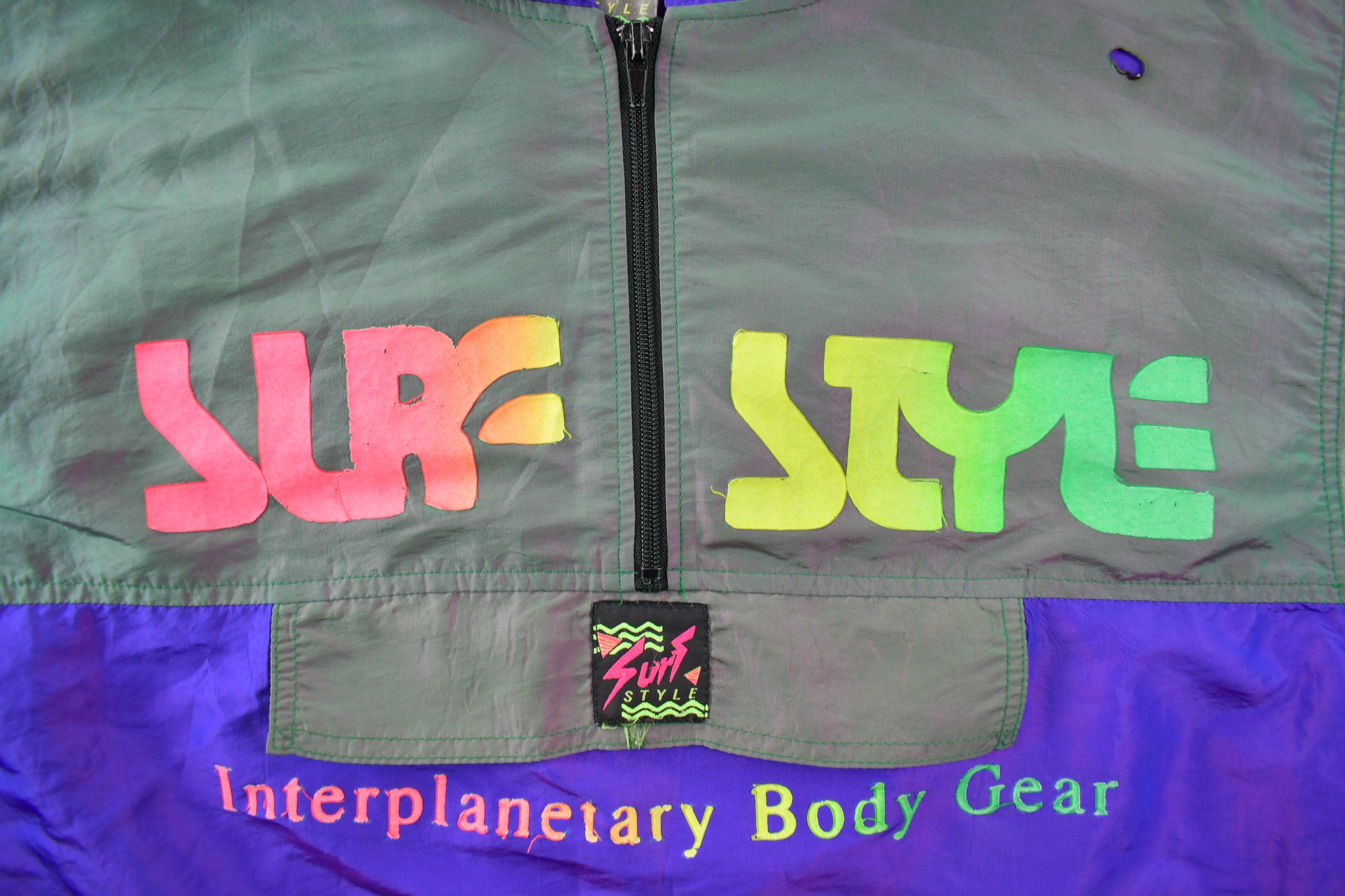 Vintage 1980s Surf Style Interplanetary Body Gear Quarter Zip Windbreaker Jacket Made In USA