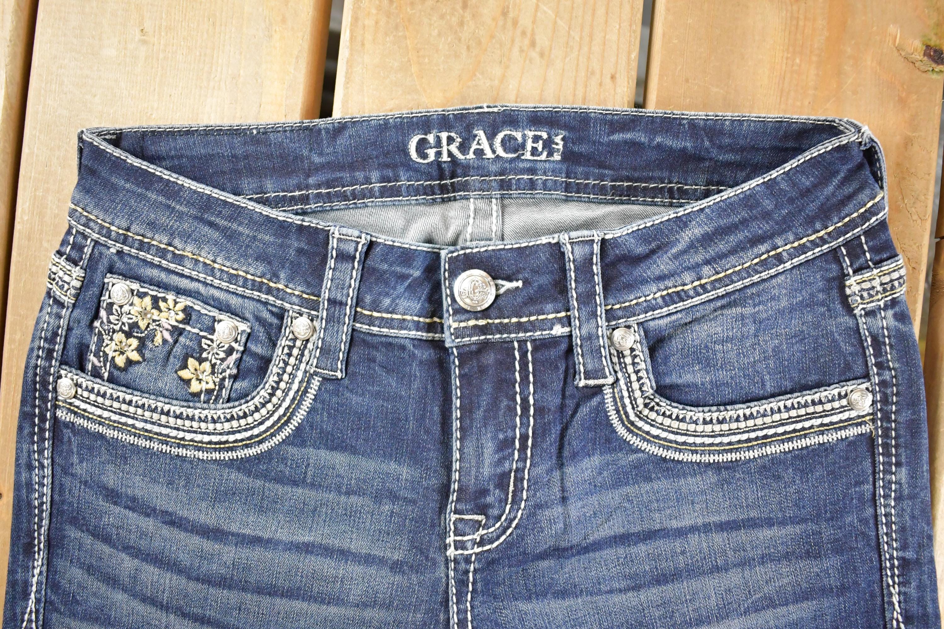 Vintage Deadstock Y2K Grace In LA Bedazzled Bootcut Low Rise Jeans Women's Size 26 x 32