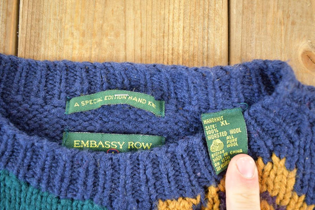 Vintage 1990s Embassy Row 100% Hand Knit Wool Sweater Mens XL