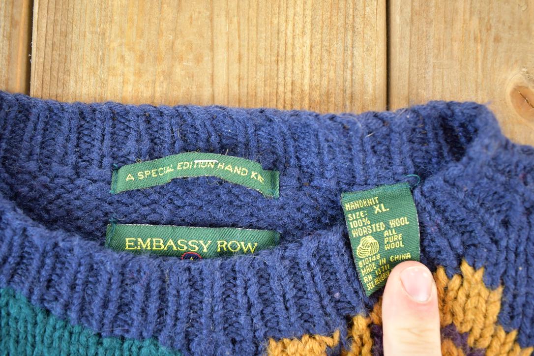 Vintage 1990s Embassy Row 100% Hand Knit Wool Sweater Mens XL