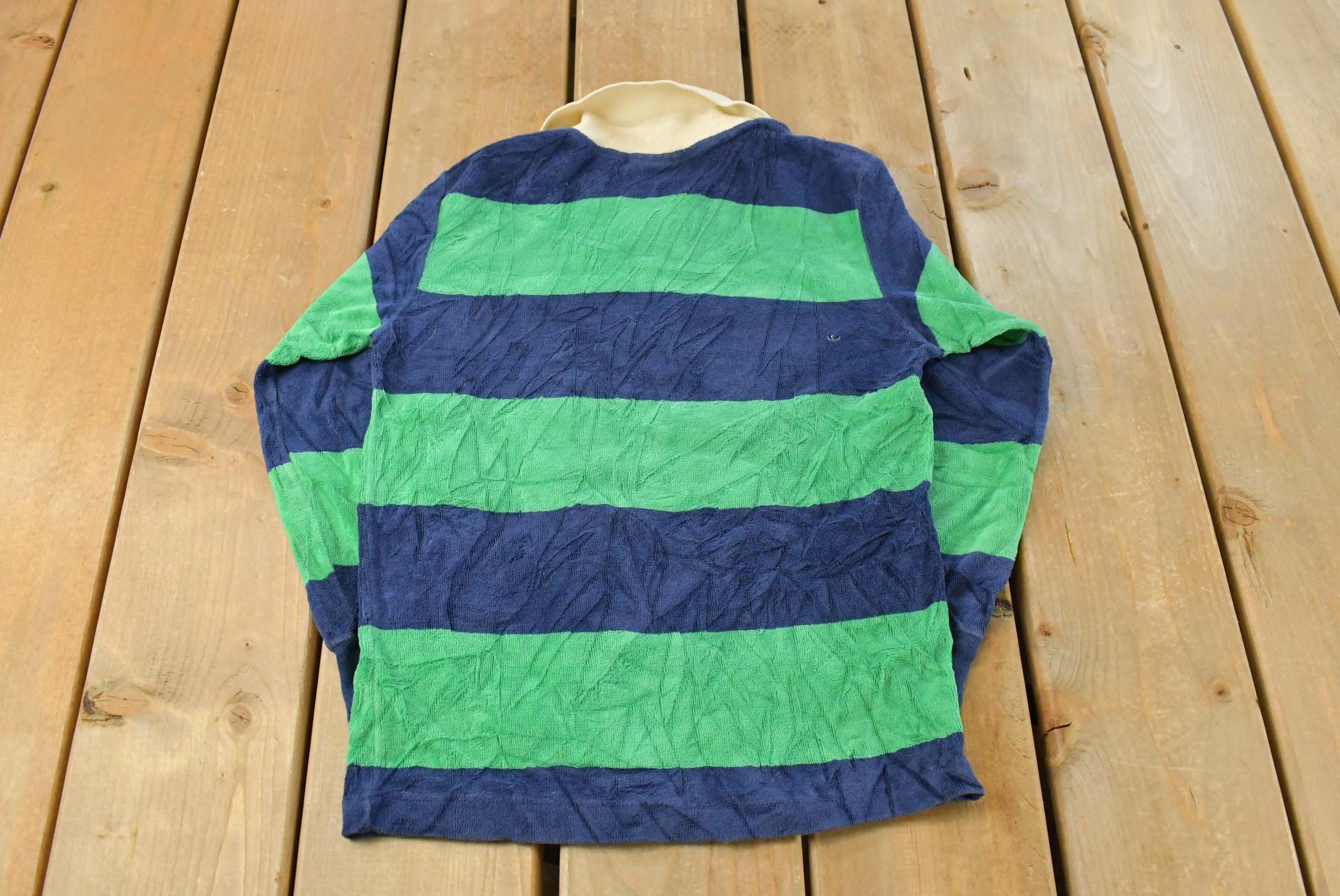 Vintage 1980's Off The Wall Velour Striped Rugby Sweater Youth M-L