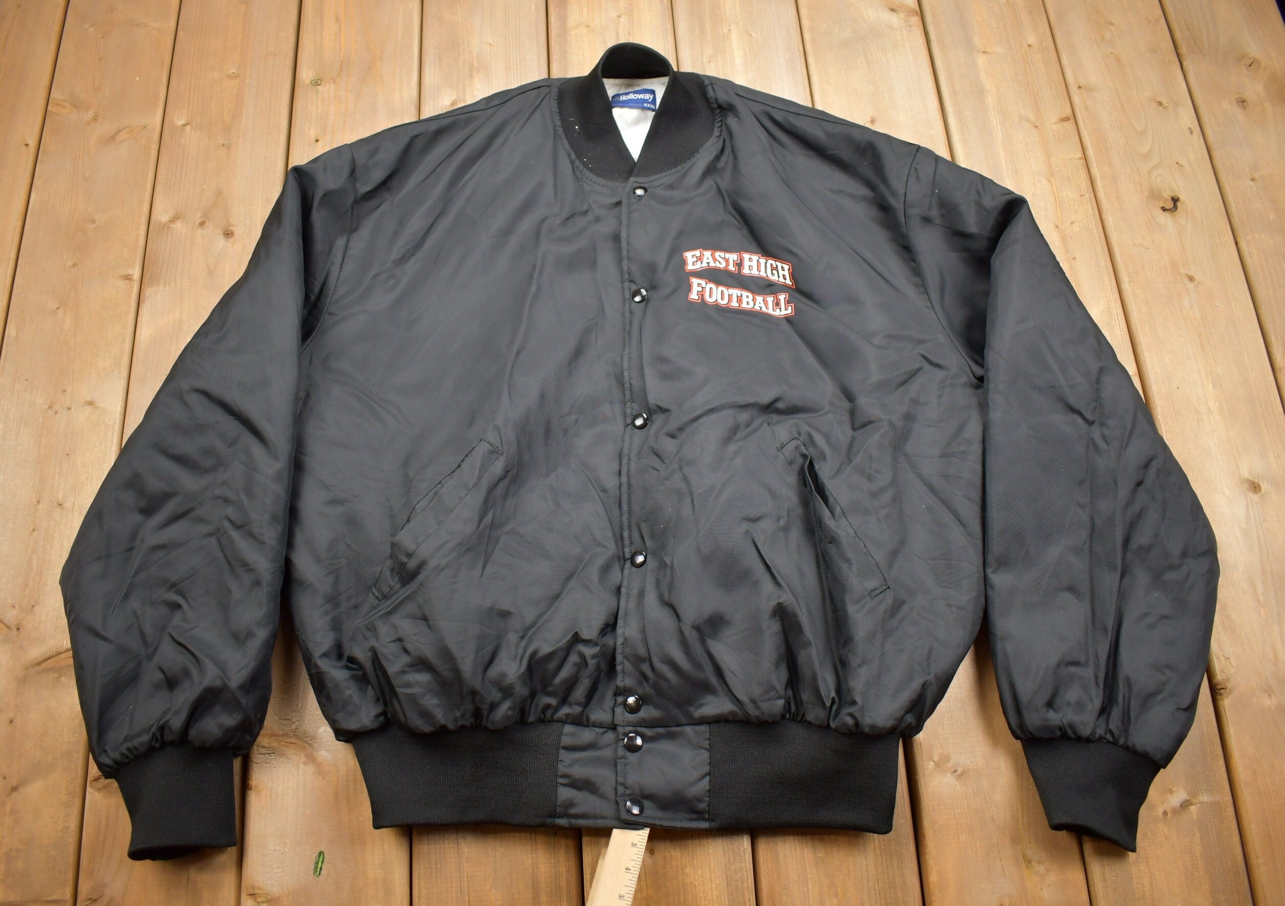 Vintage 1990s East High Football Radiers Satin Bomber Jacket  Snap Button  Streetwear  Souvenir Jacket  Made In USA  Streetwear