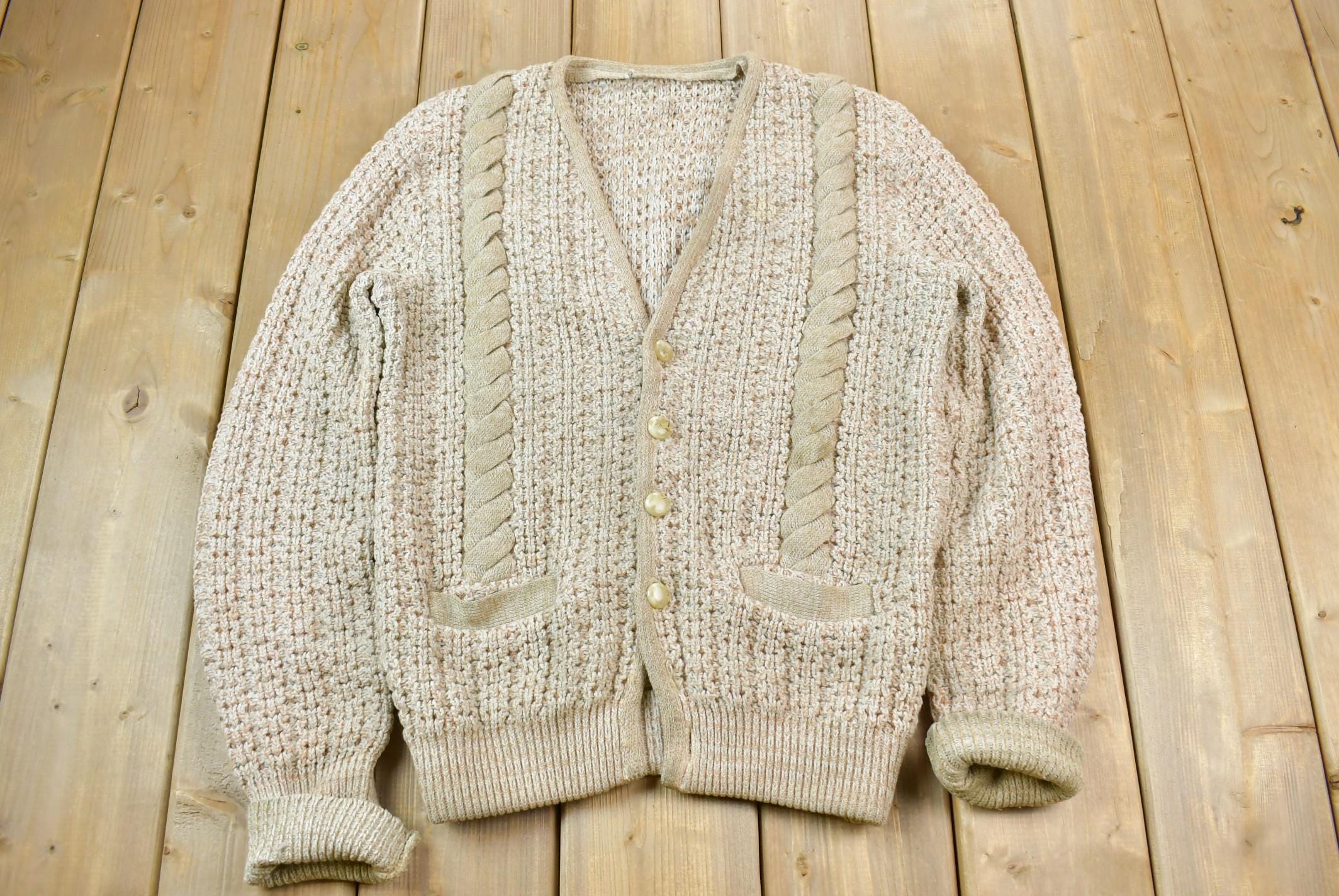 Vintage 1980s Cable Knit Cardigan Sweater
