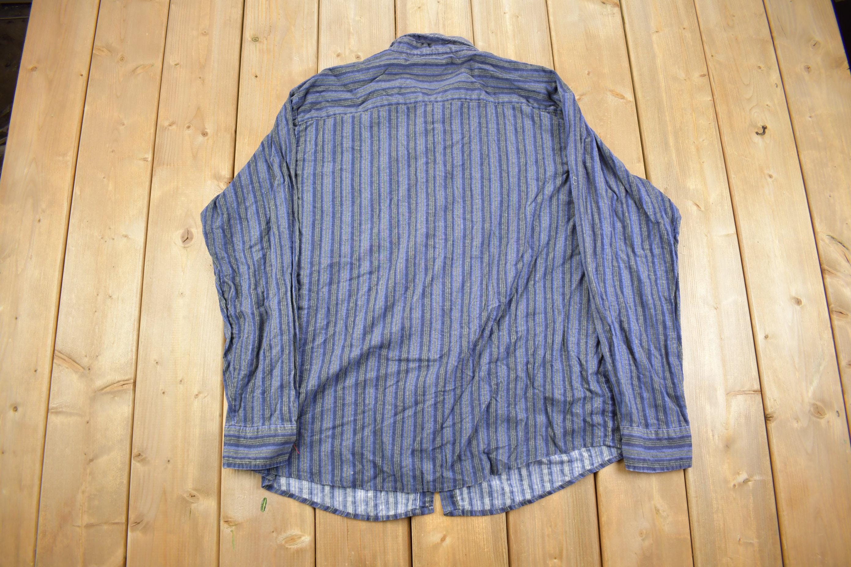 Vintage 1990s Habands Striped Plaid Long Sleeve Shirt