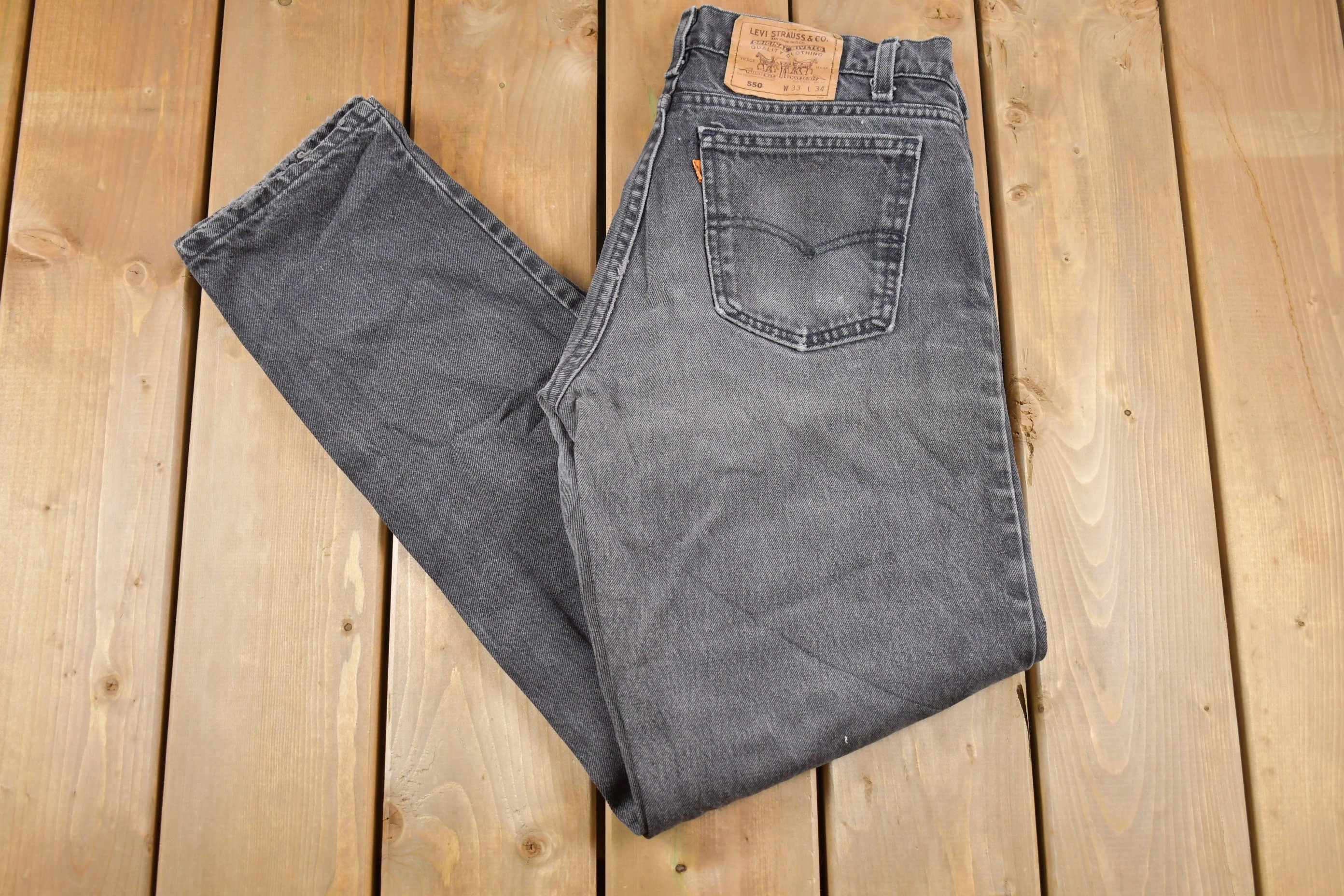 Vintage 1980s Levi's 550 Orange Tab Black Denim Jeans Size 32 x 32