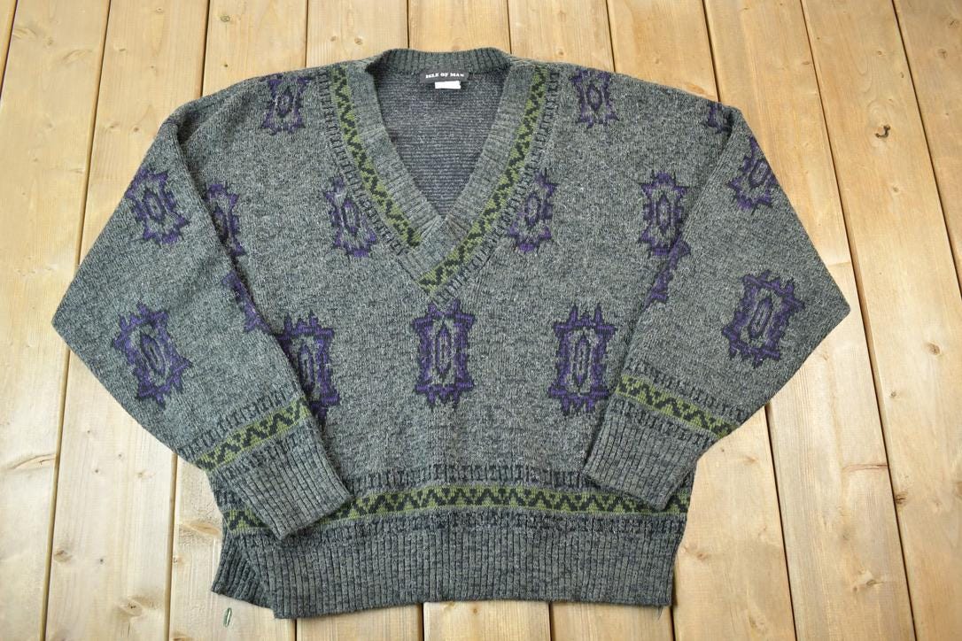 Vintage 1990s Isle Of Man Knit Perfect Mild Distress Cardigan Sweater Made In USA
