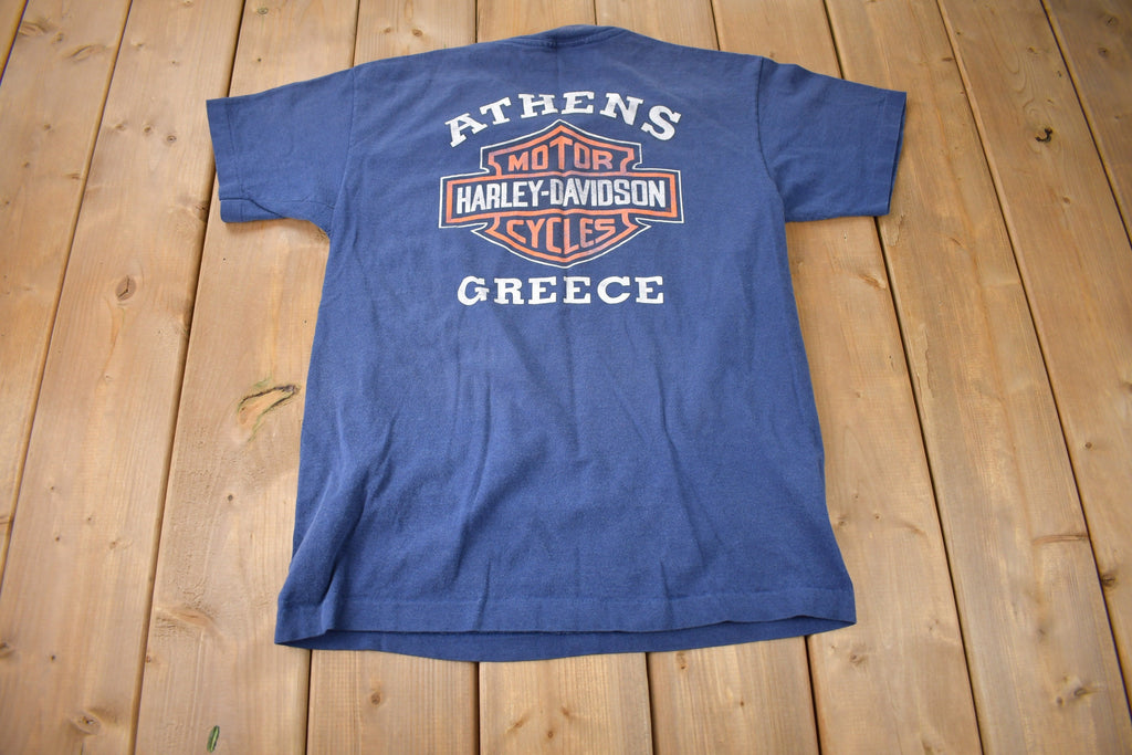 Vintage 1990s Harley Davidson Motorcycles Athens Greece Single Stitch Graphic T-Shirt