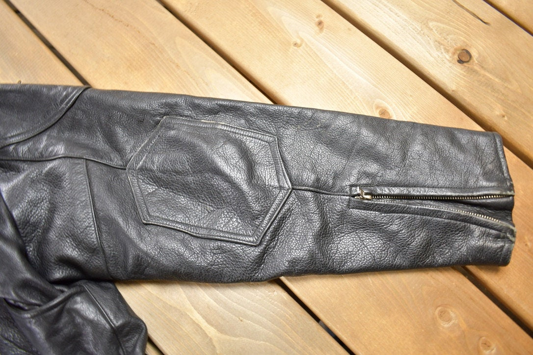 Vintage 1990s Cruiser By Sofari Cafe Racer Black Leather Jacket