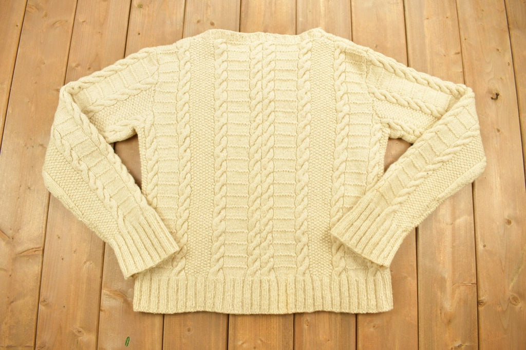 Vintage 1990s Beige Cable Knit Crewneck Sweater