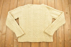 Vintage 1990s Beige Cable Knit Crewneck Sweater