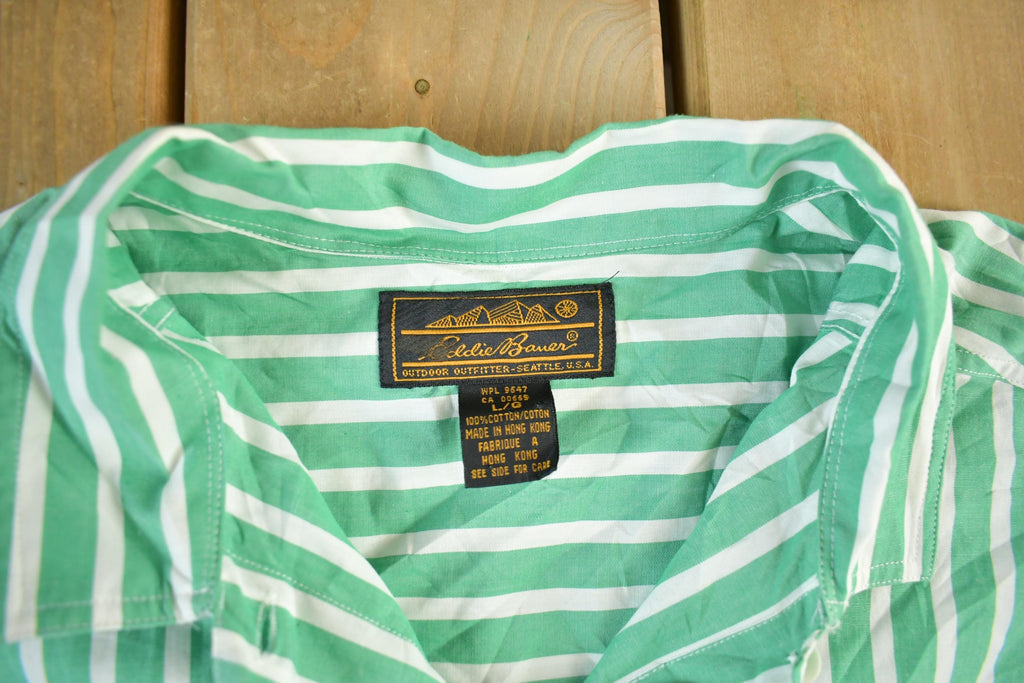 Vintage 90s Eddie Bauer Striped Button-Up Shirt, Men's Large