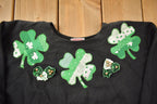 Vintage 1990s St Patricks Day Four Leaf Clover Patchwork Crewneck Sweatshirt