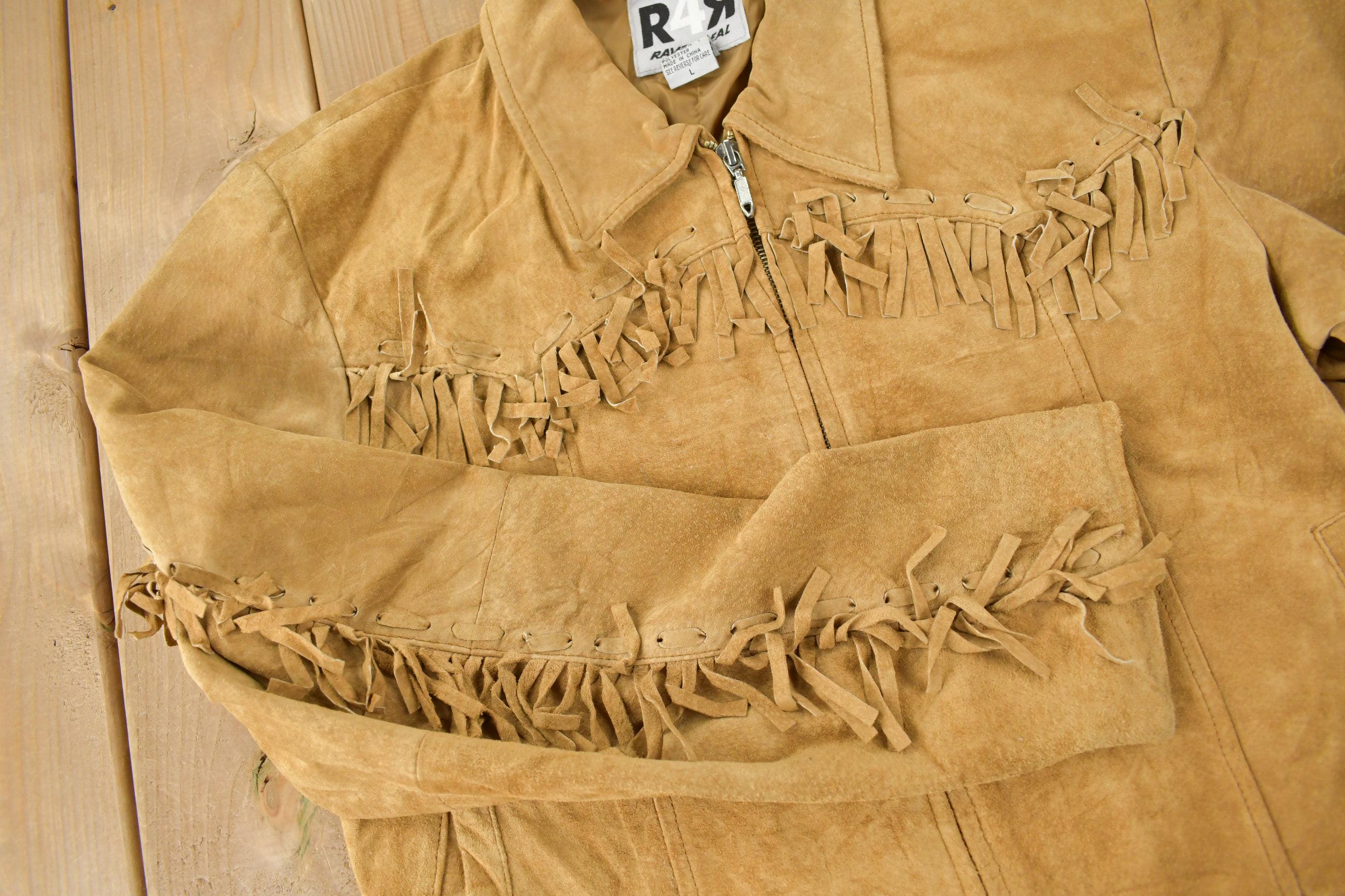 Vintage 1990s Rave 4 Real Beige Suede Fringe Jacket