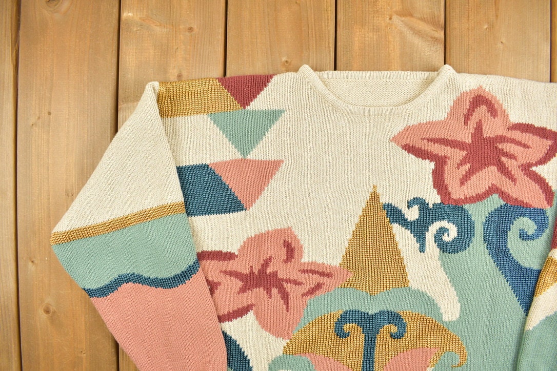 Vintage 1990s Abstract Patterned Knitted Sweater /