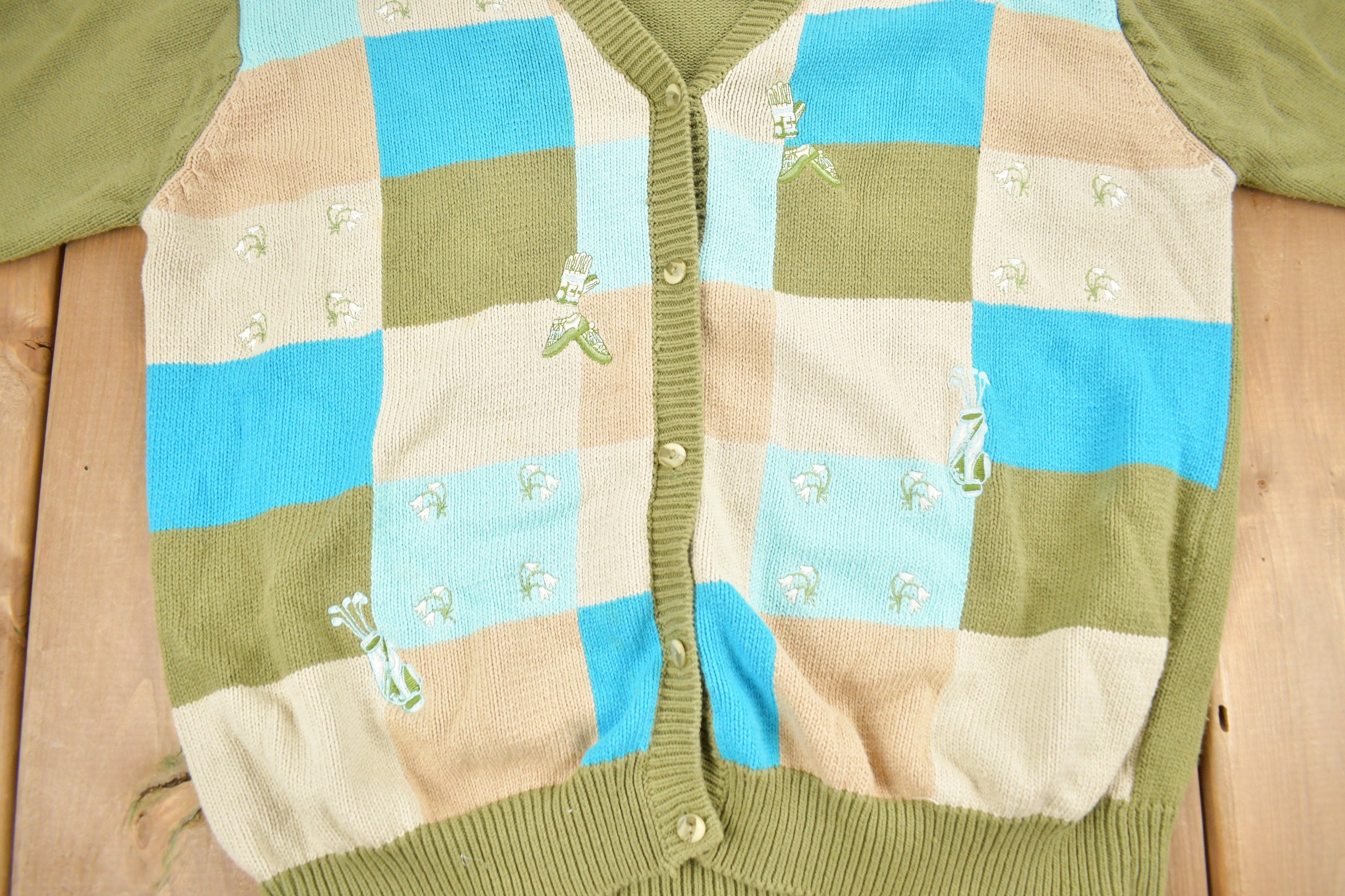 Vintage 1990s Tabi Interational Golf Theme Cardigan Sweater