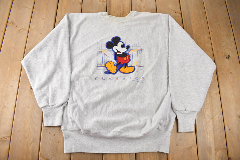 Vintage 1990s Heavy Weight Mickey Mouse Embroidered Disney Crewneck Made In USA Size XL