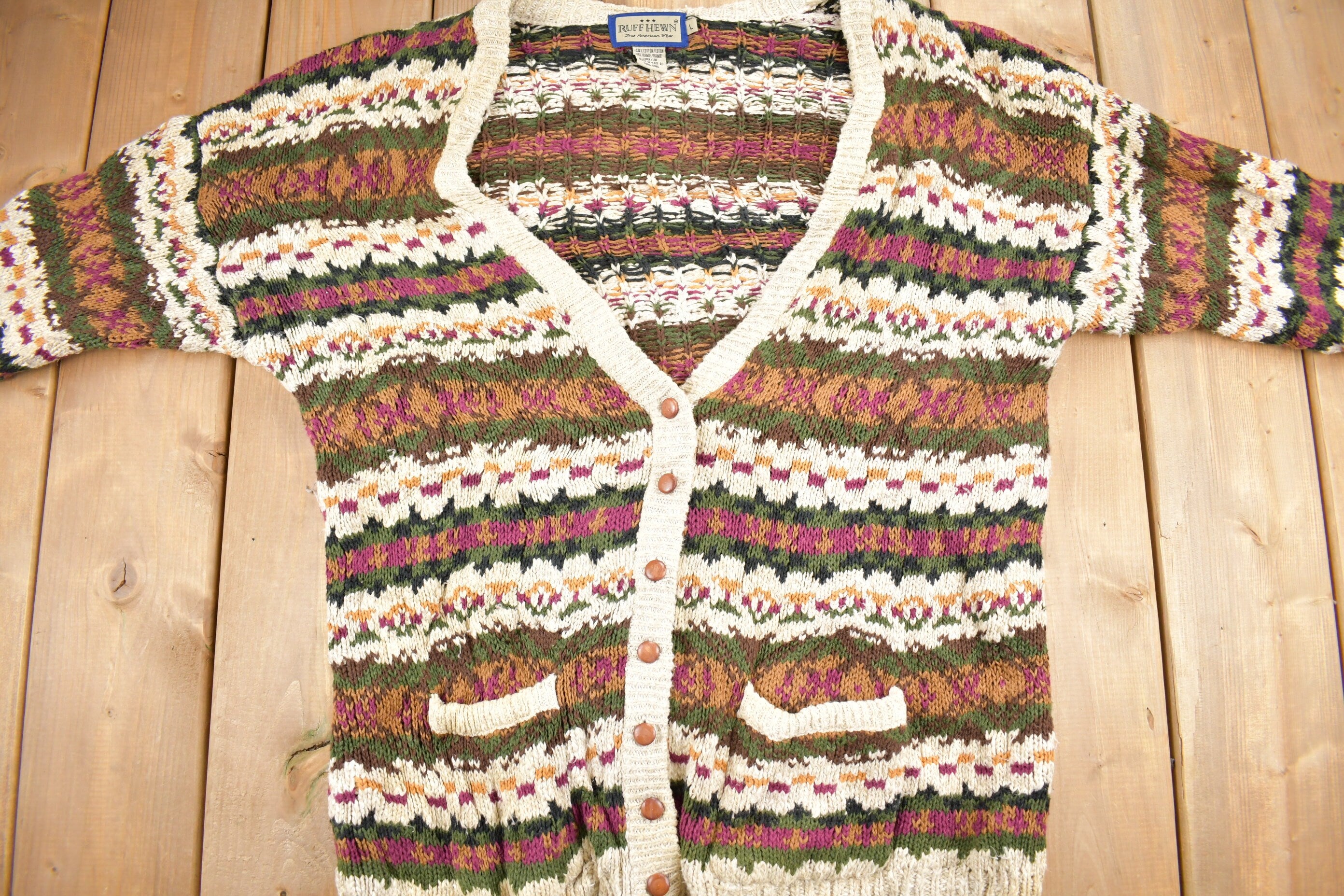 Vintage 1990s Ruff Hewn Striped Knit Cardigan Sweater
