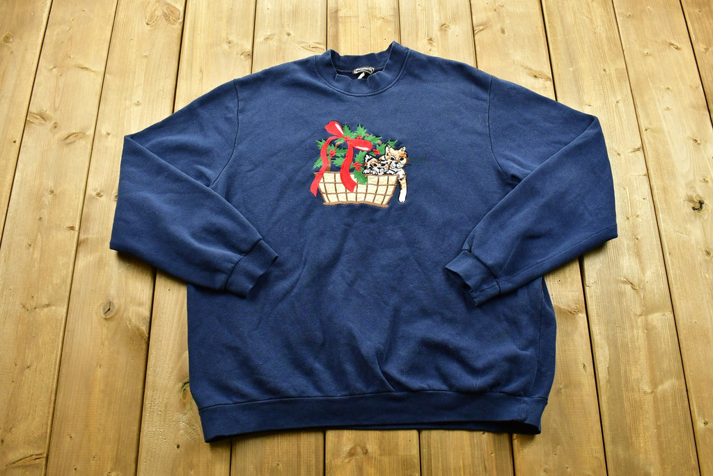 Vintage 90's Embroidered Cat Graphic Crewneck