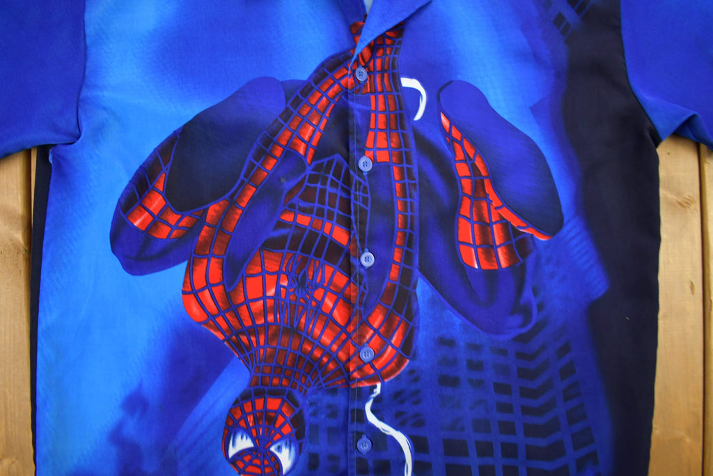 Vintage 2002 Spiderman All Over Print Button Up T-Shirt