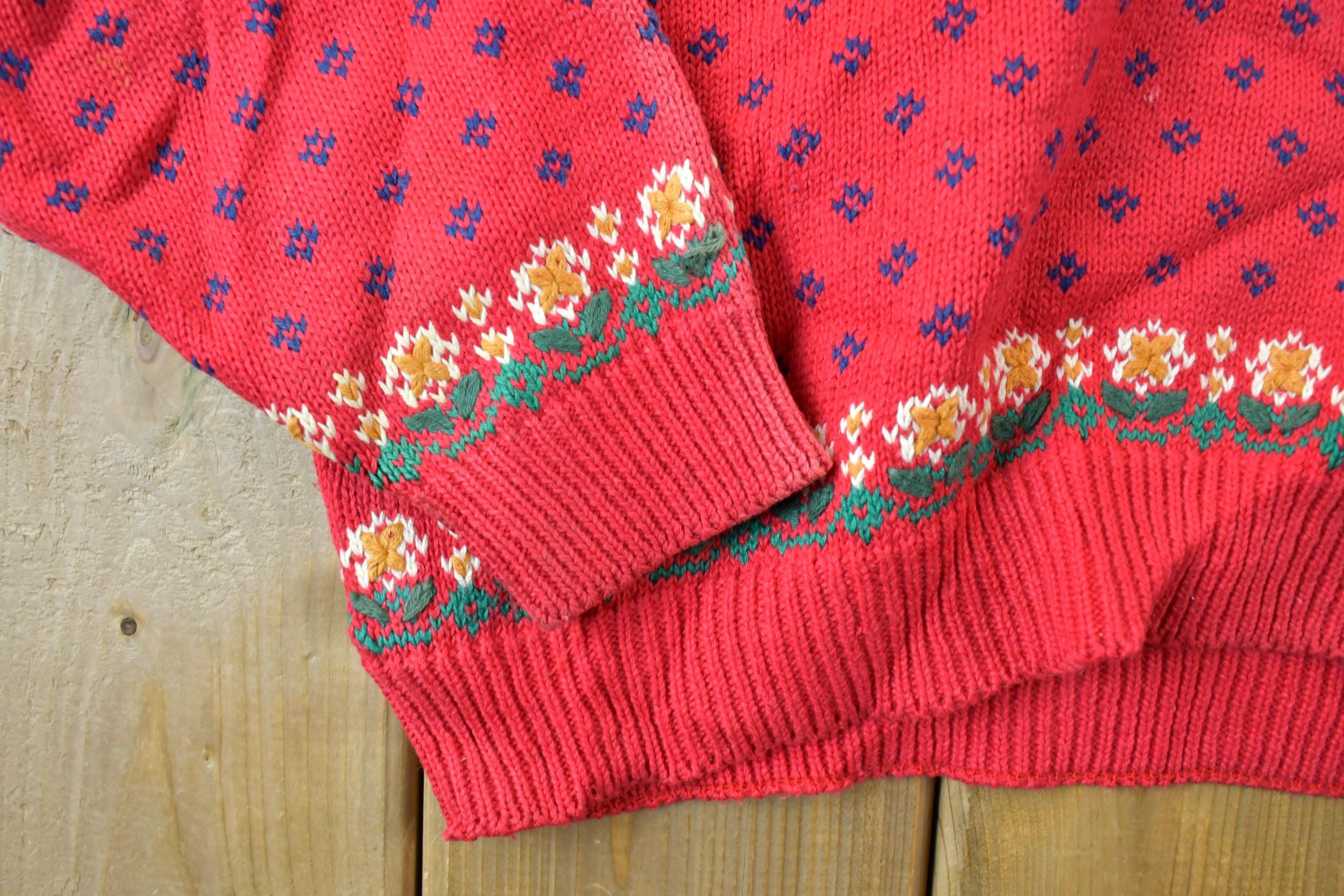 Vintage 1990s Northern Isles Christmas Knit Hand Embroidered Crewneck Sweater