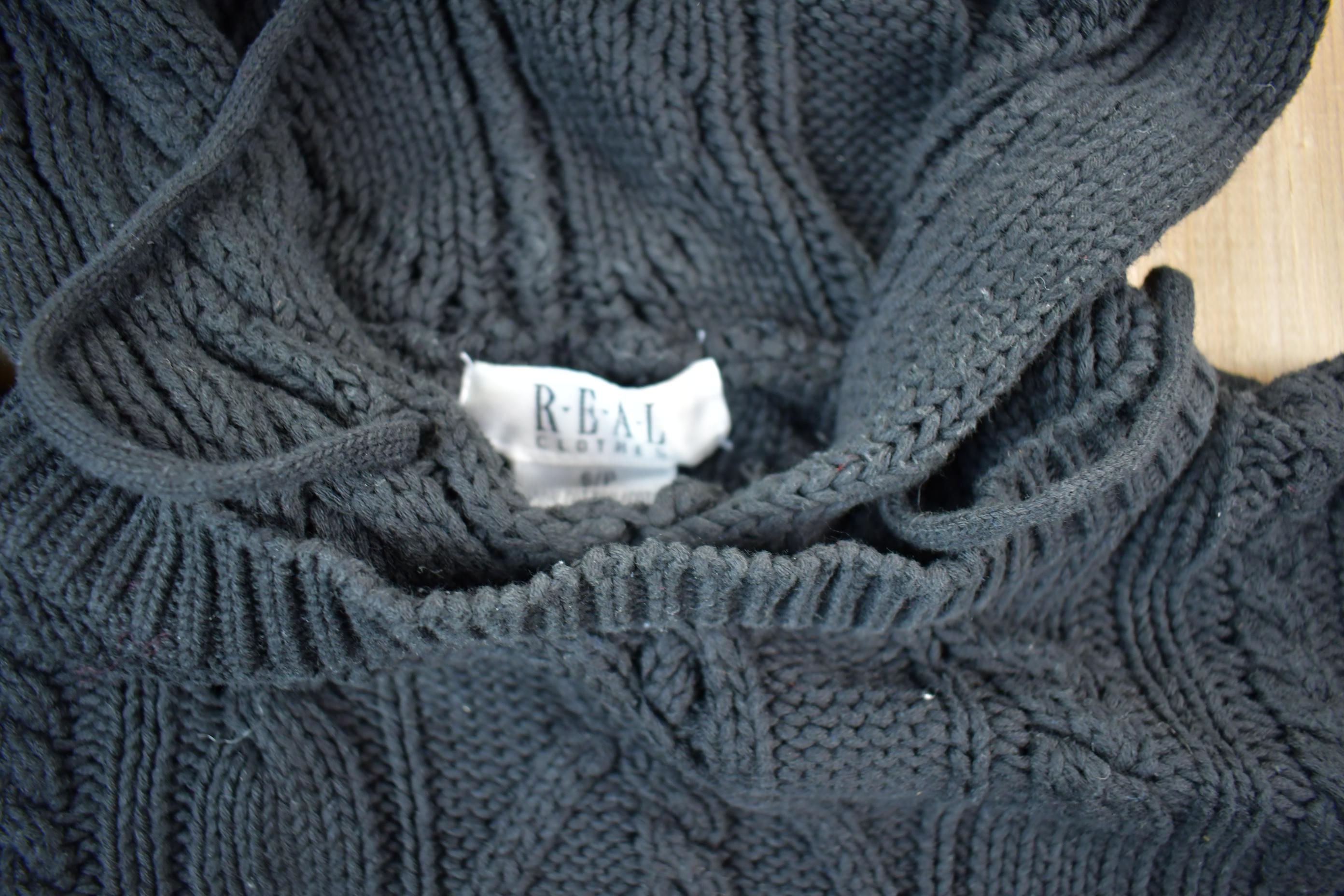 Vintage 1990s Black Cable Knit Hoodie Sweater / Vintage 90s Crewneck / Streetwear